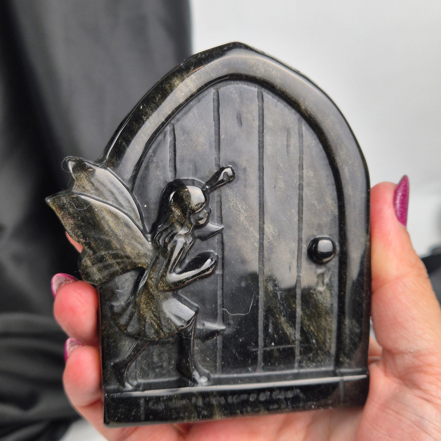 gold sheen obsidian fairy door 2