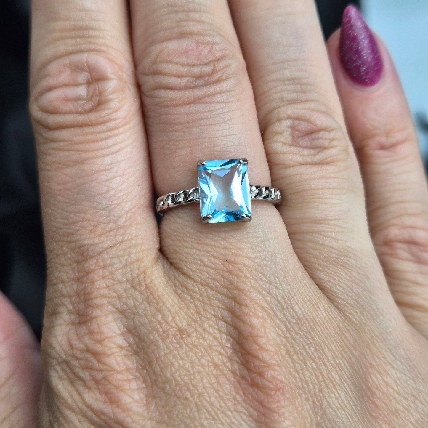 Blue topaz ring rectangle