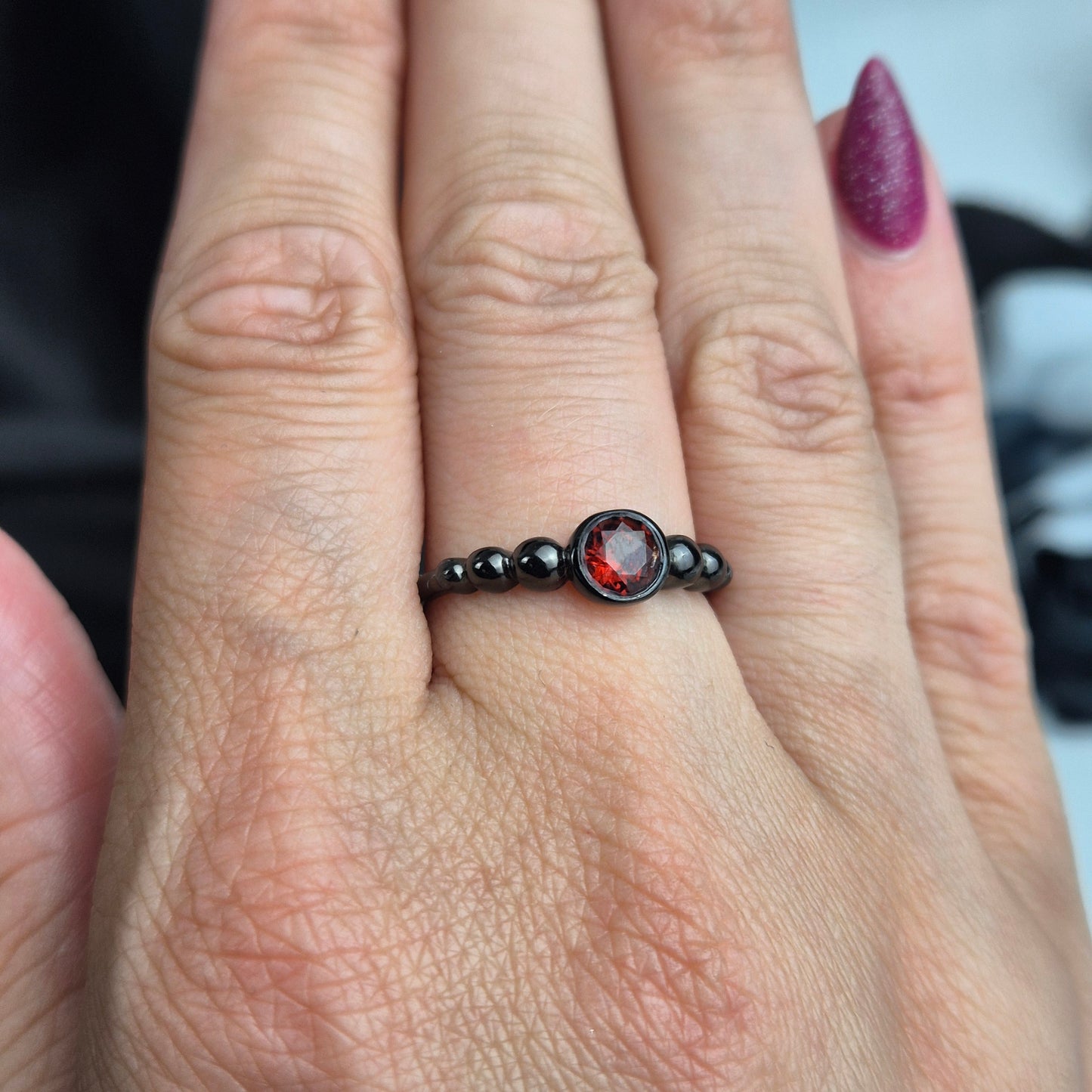 Garnet ring black stacker