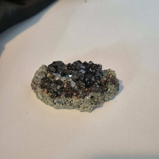 Melanite garnet 14 (with blue calcite)