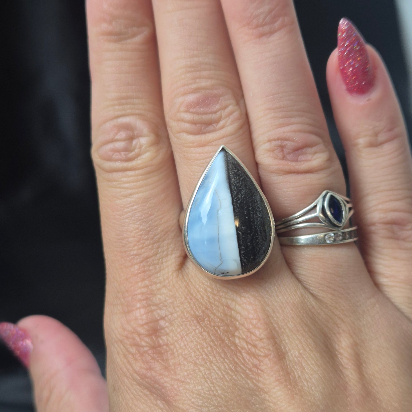 Blue owyhee opal ring 1