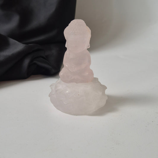 Rosequarts buddha on lotus set