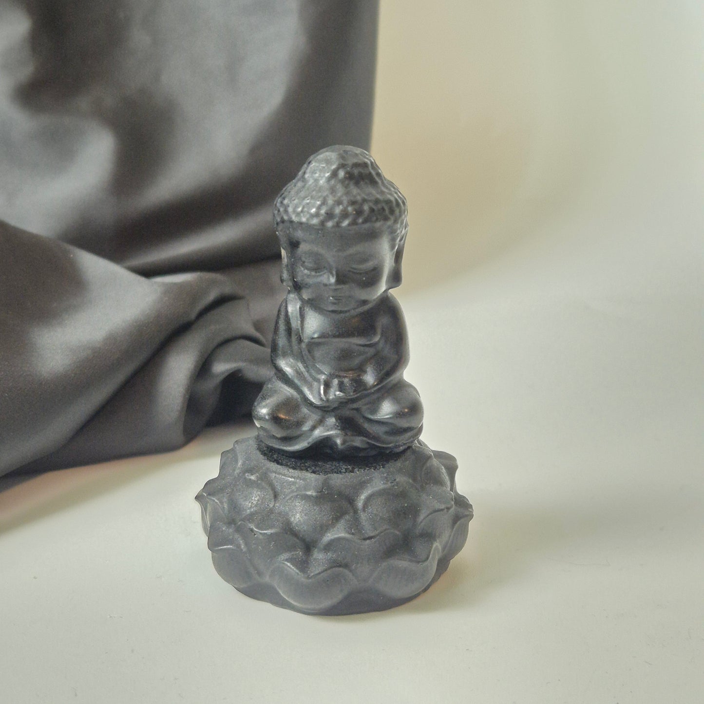 Black obsidian buddha on lotus set