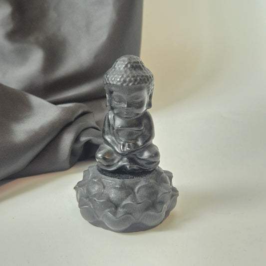 Black obsidian buddha on lotus set