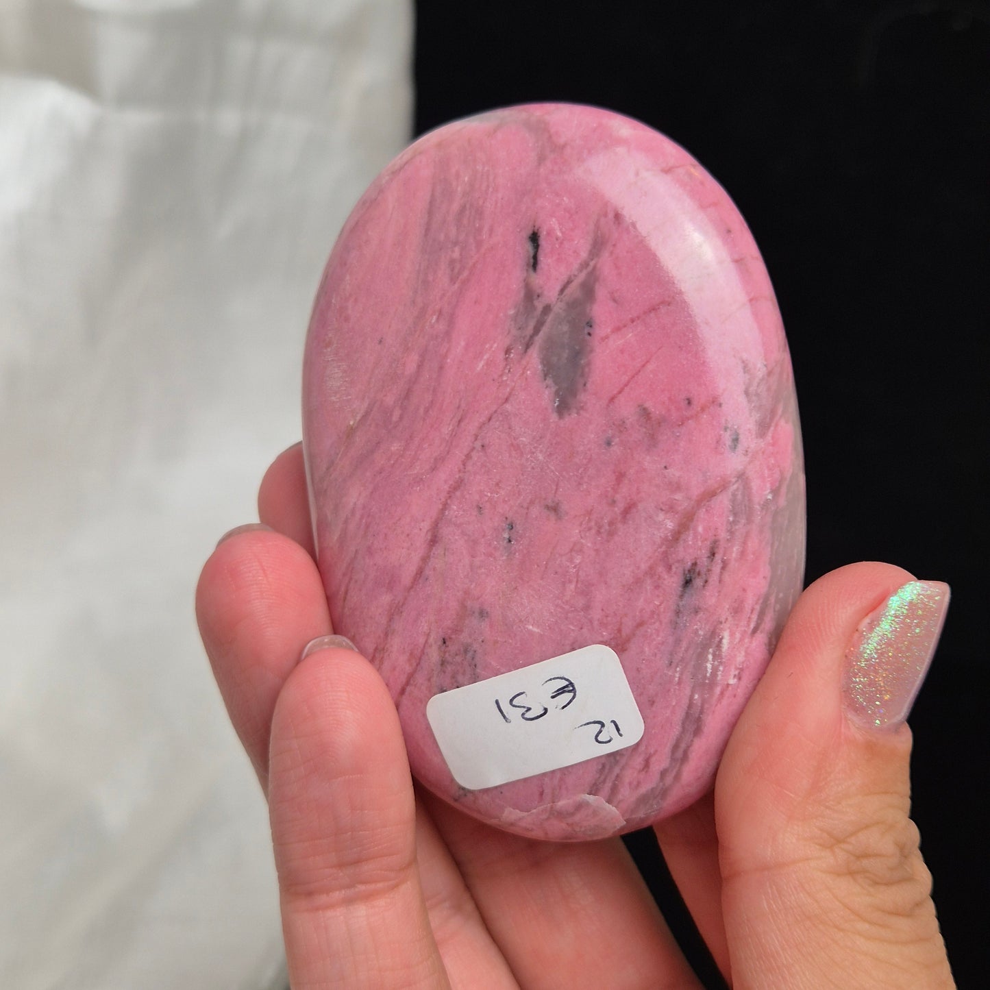 Bubblegum pink rhodonite palmstone 12 (peru)