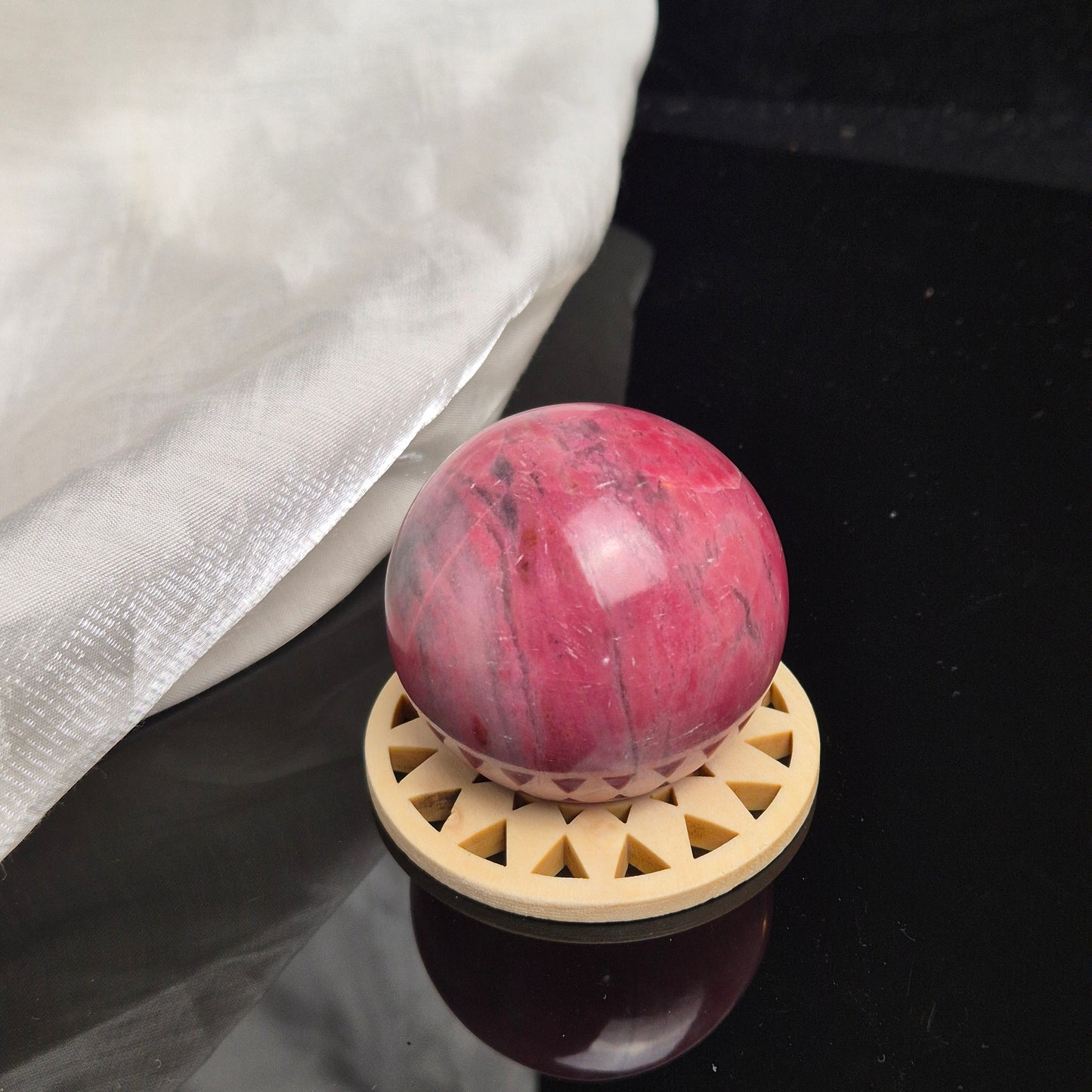 Bubblegum pink rhodonite sphere 3 (peru)