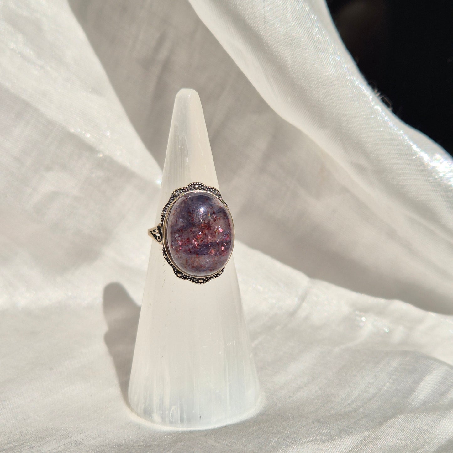 Iolite / sunstone statement ring silver 2