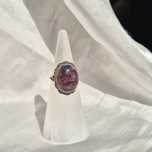 Iolite / sunstone statement ring silver 2
