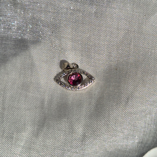 Pink topaz evil eye necklace