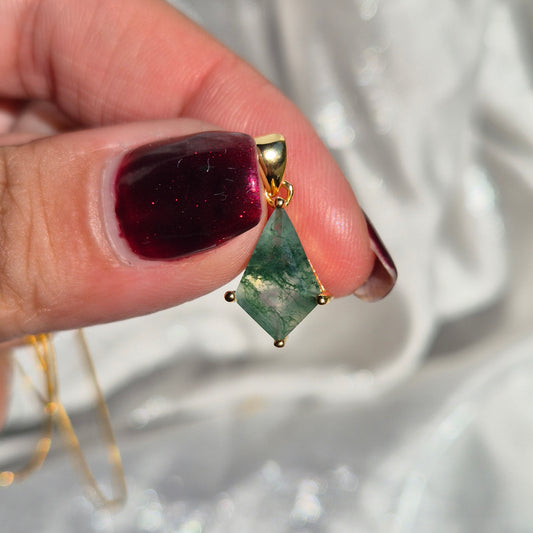 moss agate diamond necklace