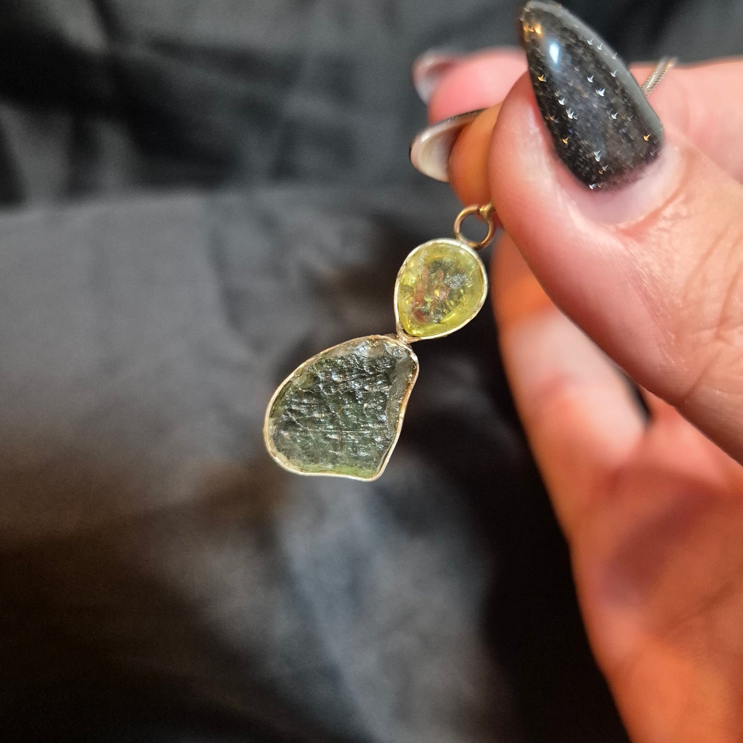 Moldavite / peridot necklace