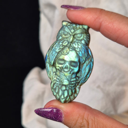 Labradorite skull with owl 1