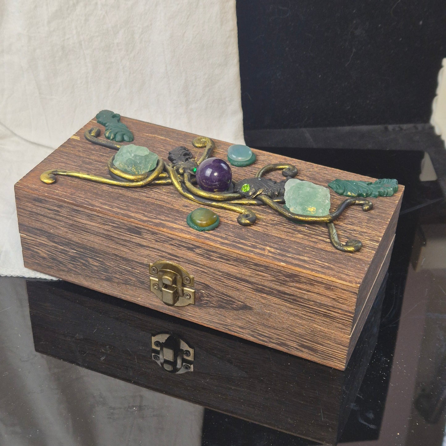 Wooden box with crystals 1