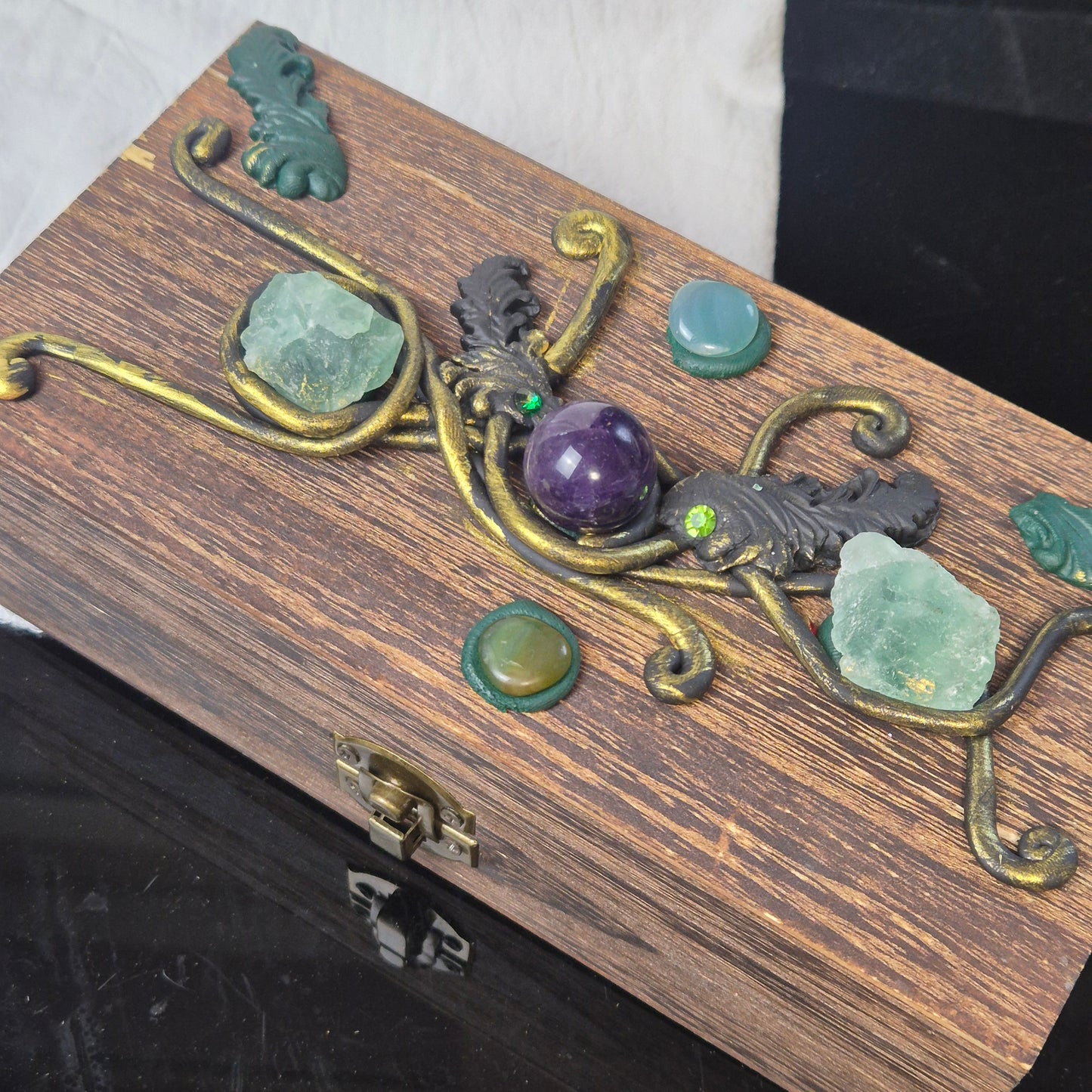 Wooden box with crystals 1