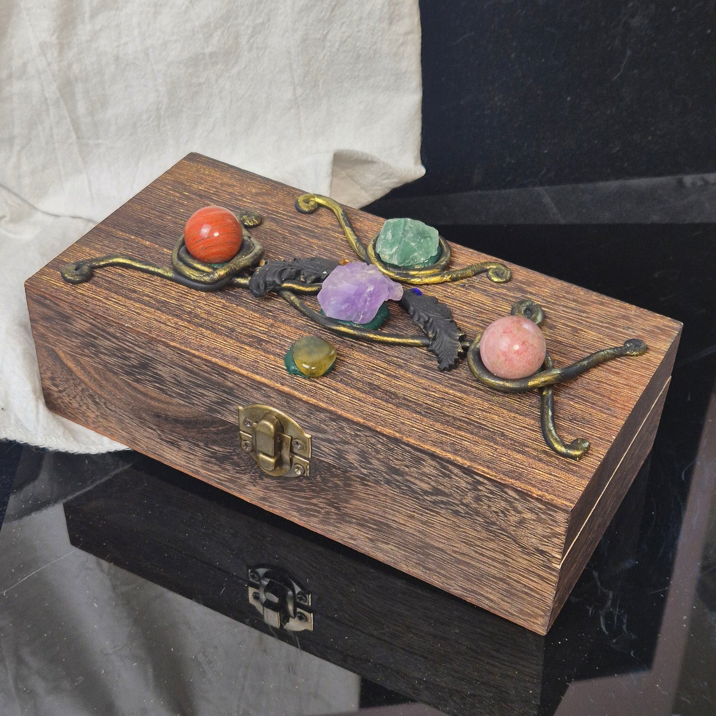 Wooden box with crystals 2