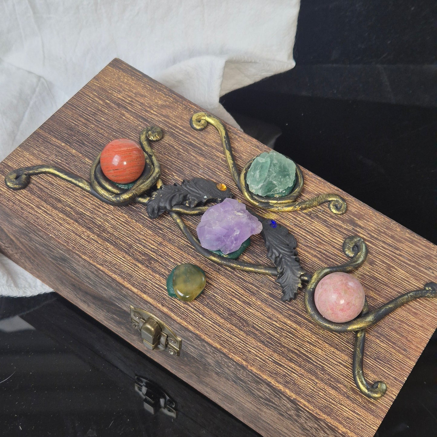 Wooden box with crystals 2