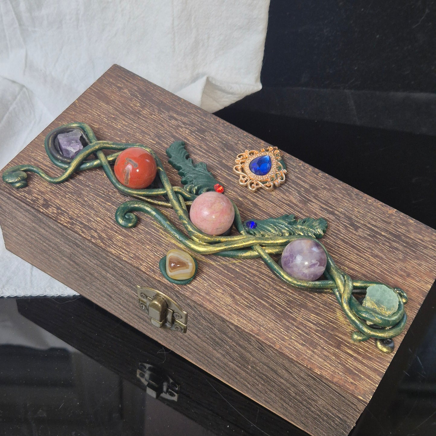 Wooden box with crystals 3