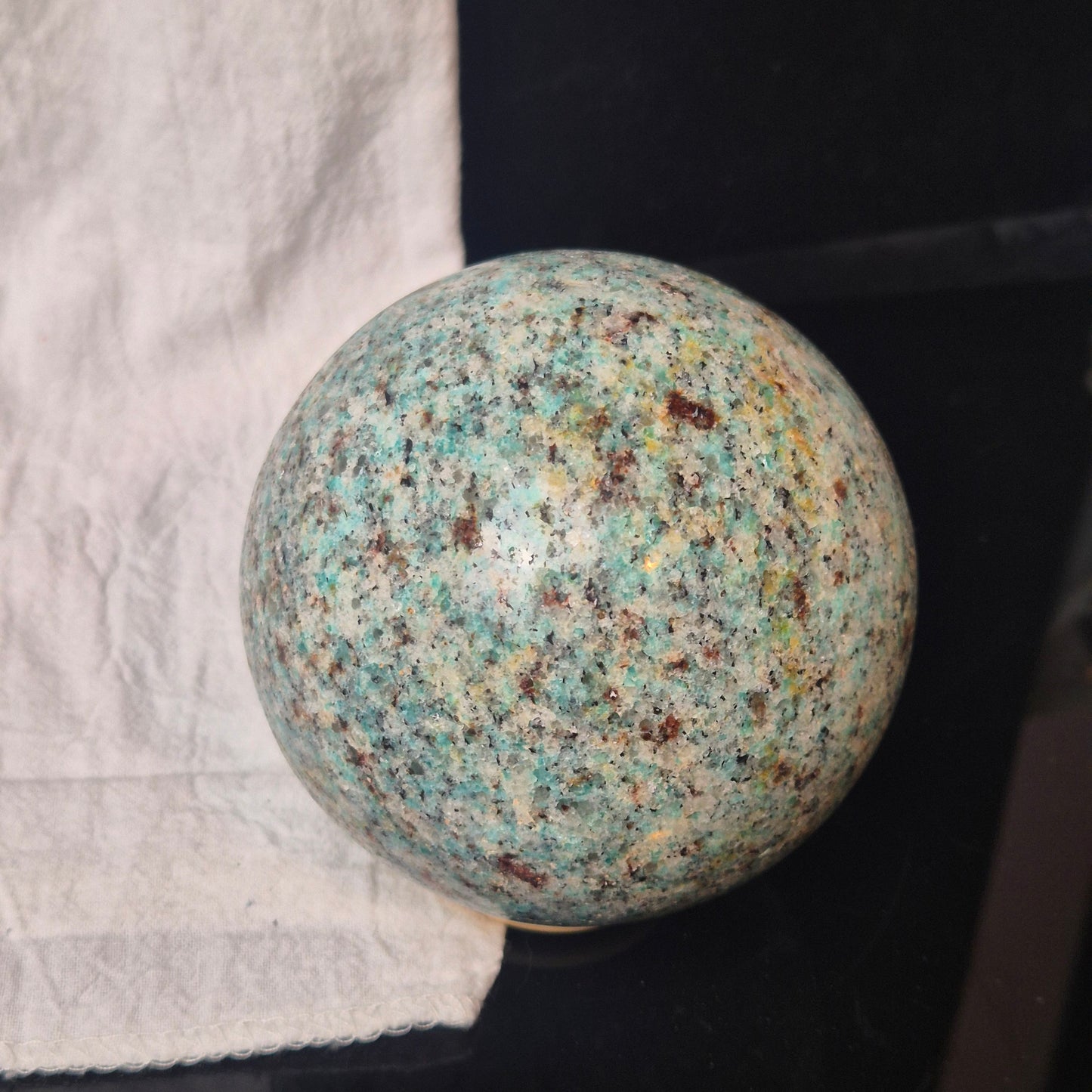 Amazonite / garnet sphere
