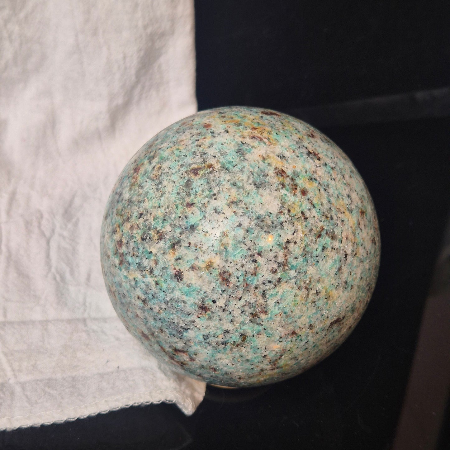 Amazonite / garnet sphere