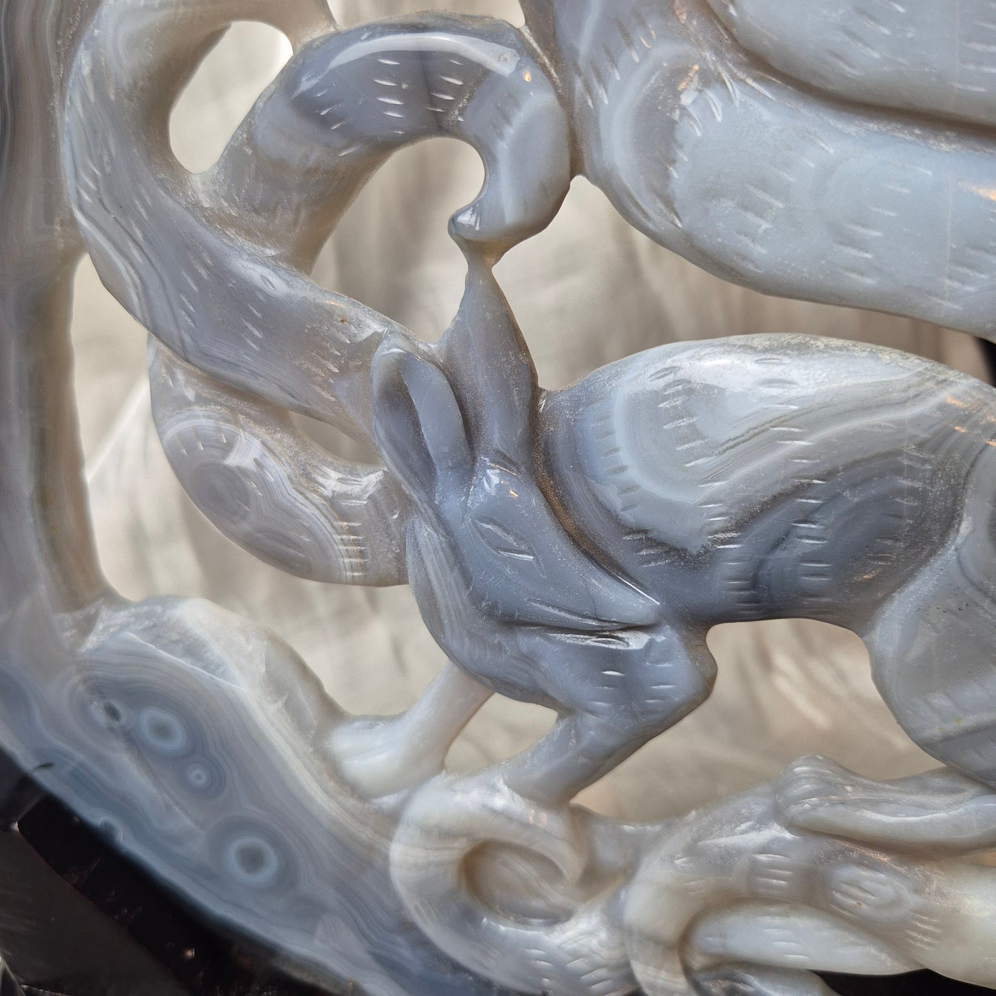 Blue agate ninetail fox on stand 2