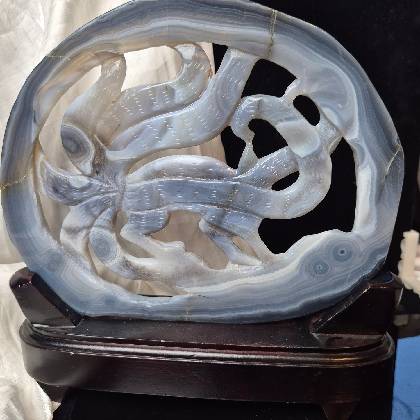 Blue agate ninetail fox on stand 2