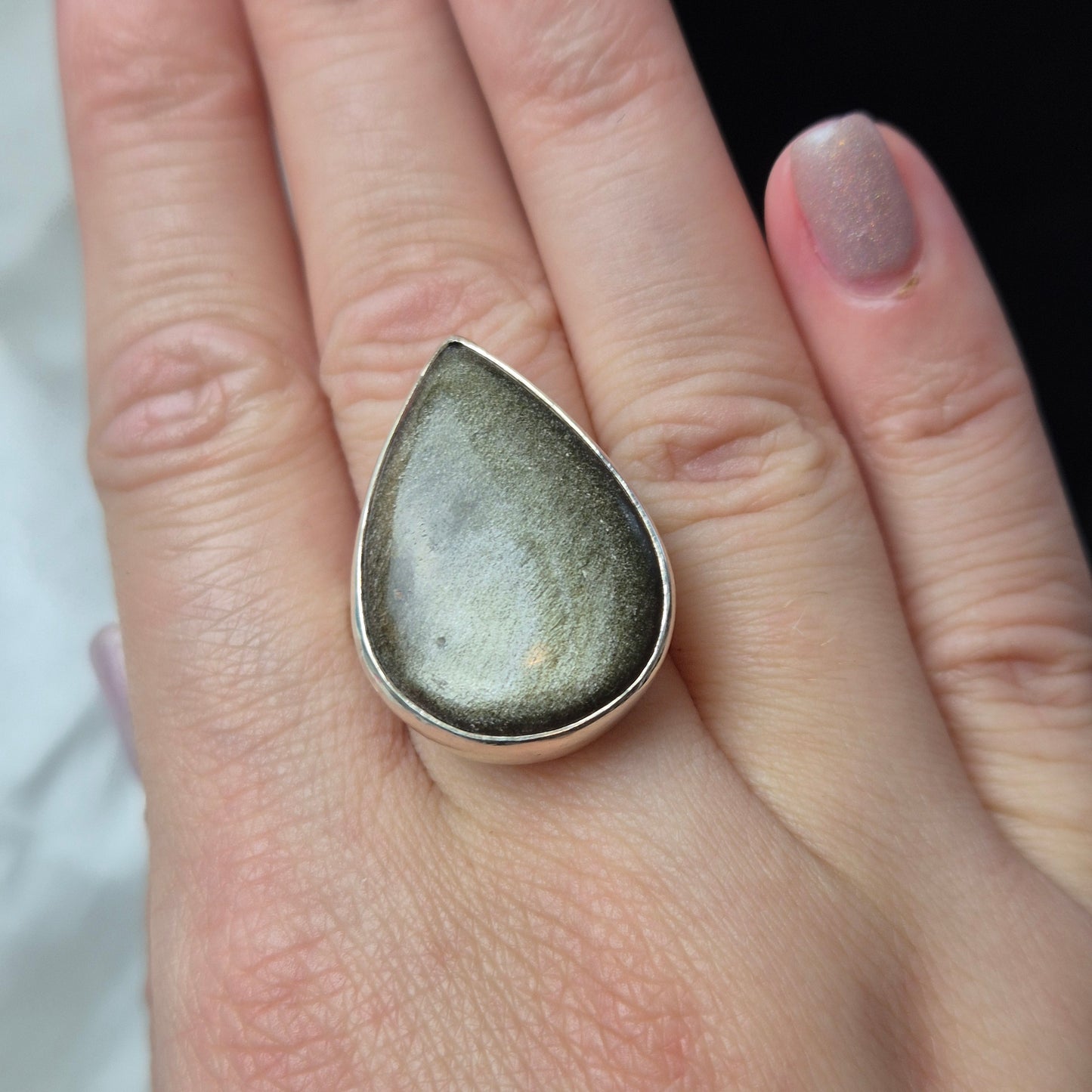 Gold sheen obsidian ring 2