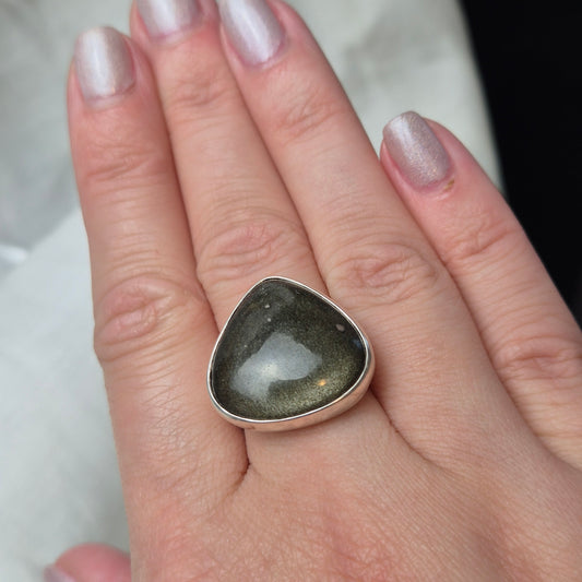 Gold sheen obsidian ring 3