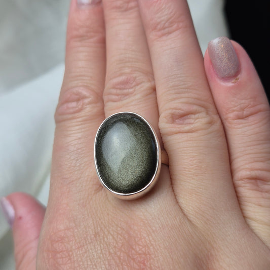 Gold sheen obsidian ring 4