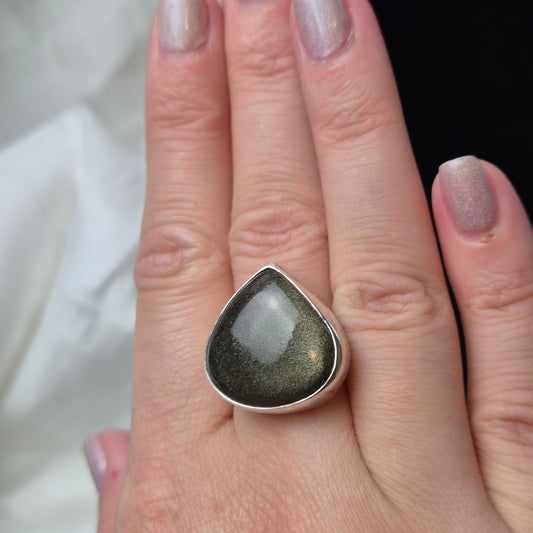 Gold sheen obsidian ring 5