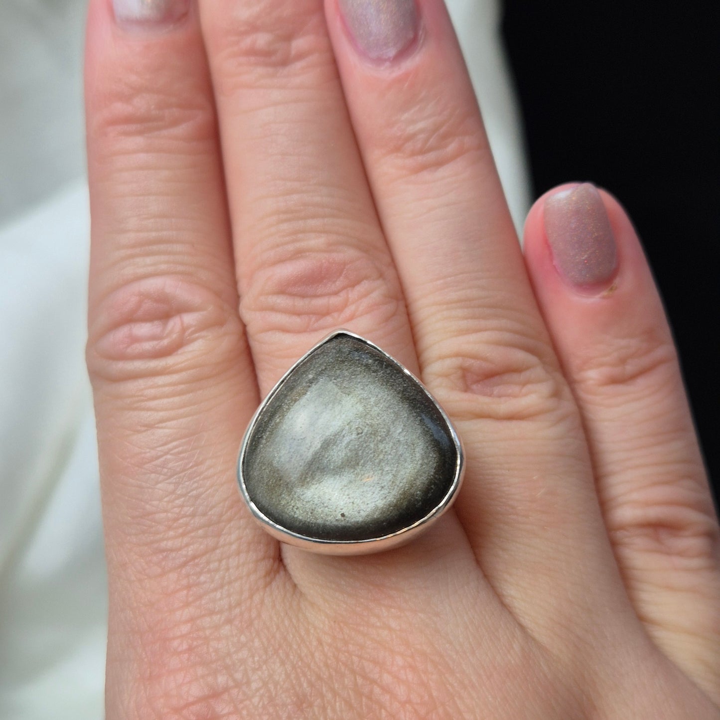 Gold sheen obsidian ring 6