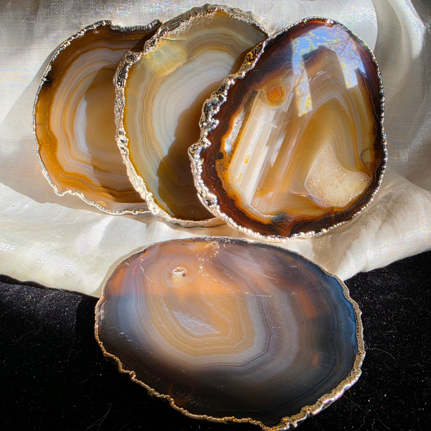 Agate coaster set silver 3