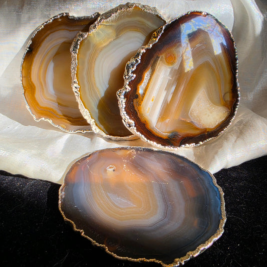 Agate coaster set silver 3