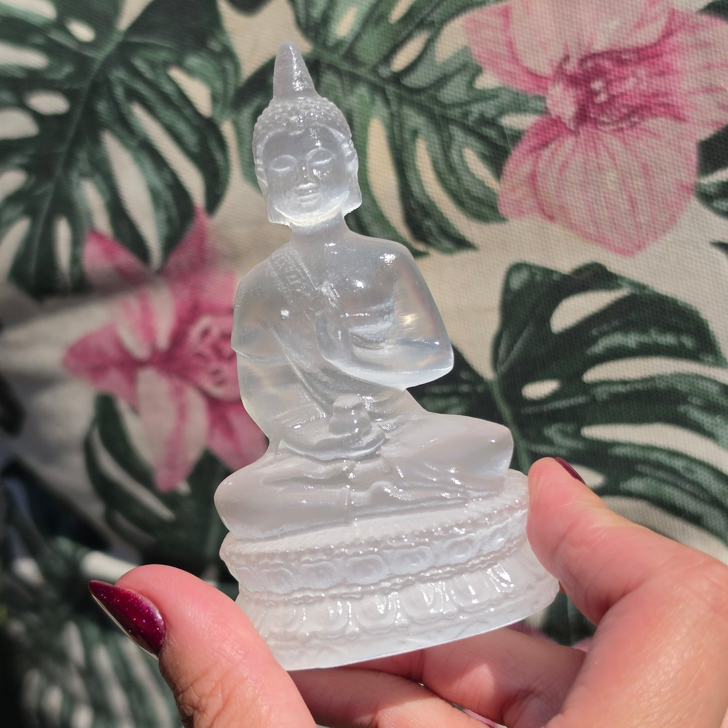 Selenite (satinspar) buddha