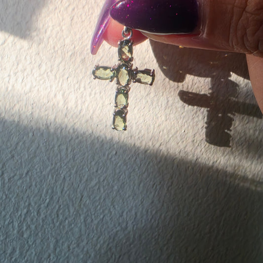 Moldavite cross pendant 2