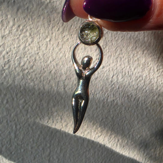 Moldavite goddess pendant