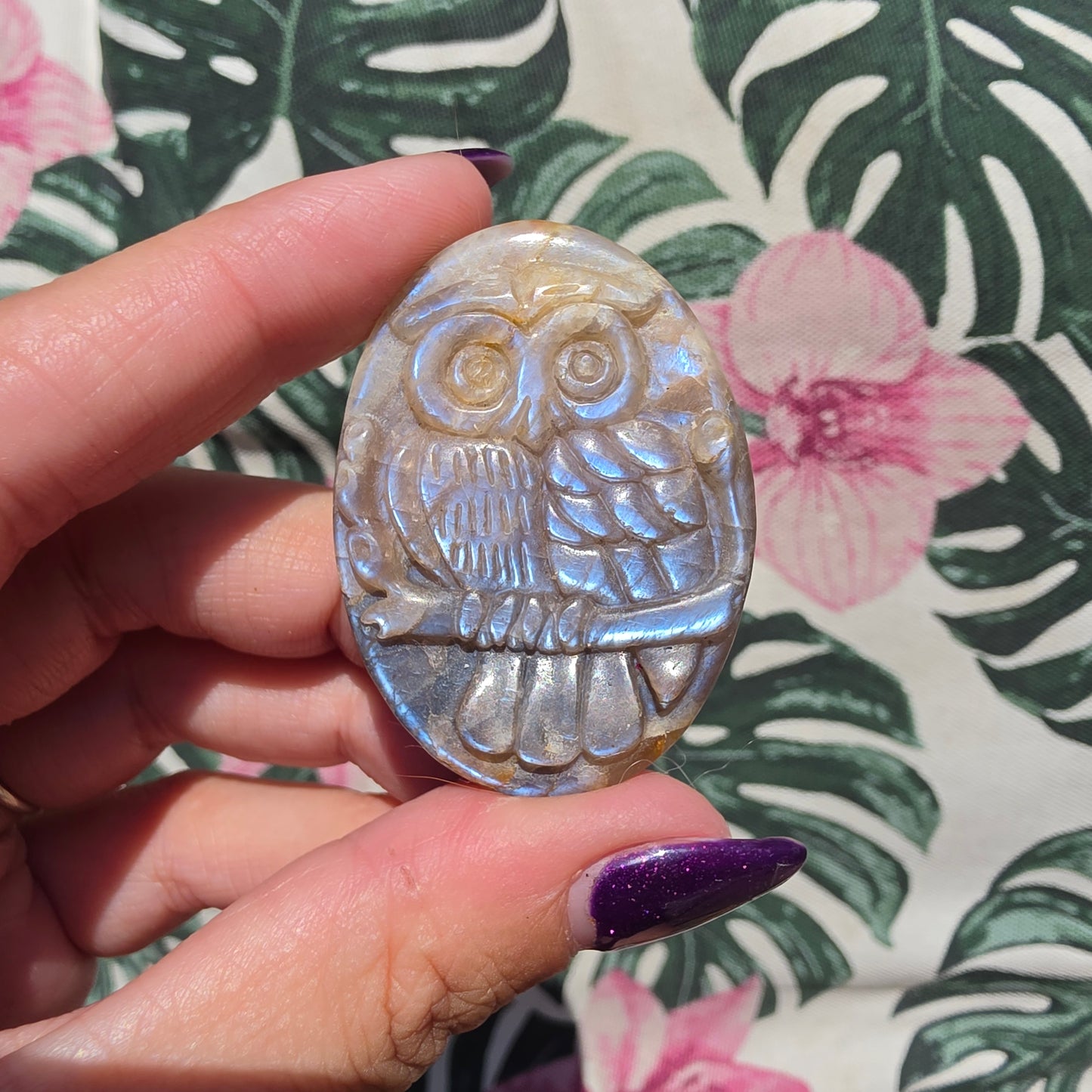 Moonstone owl amulet
