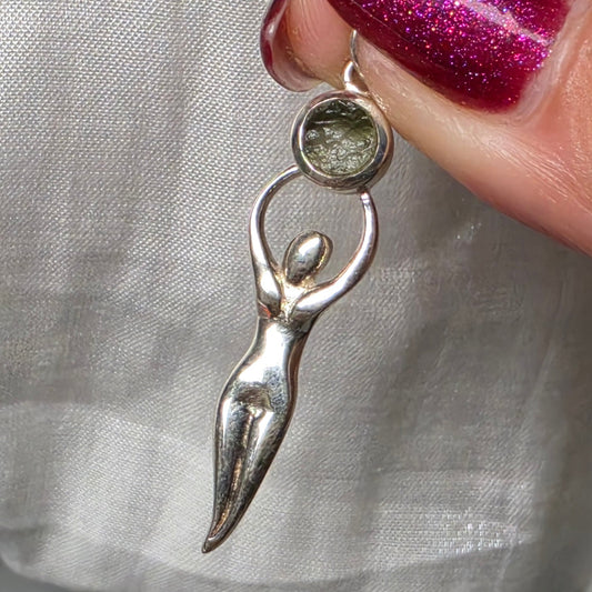 Moldavite goddess pendant