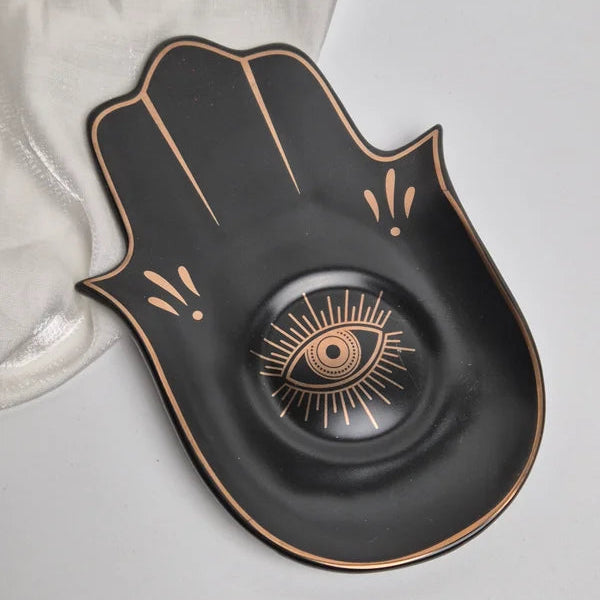 Black hamsa hand trinket dish