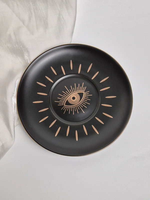 Black evil eye round trinket dish