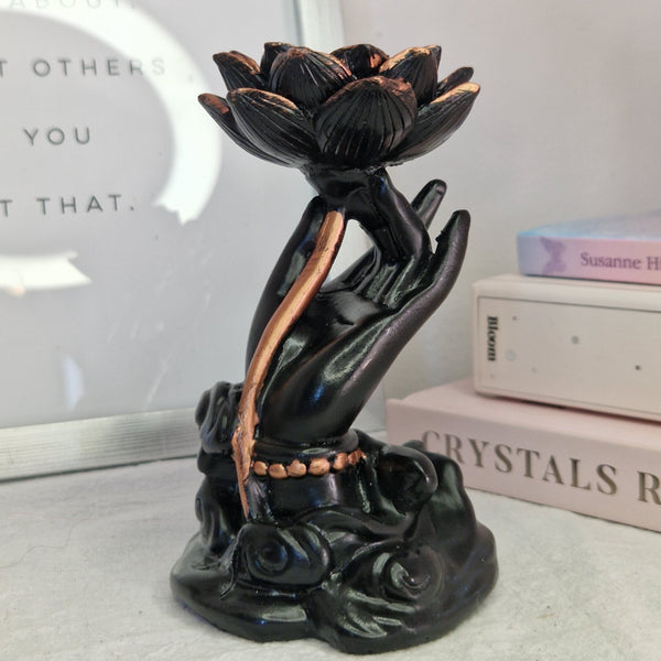 Sphere holder hand with lotus black