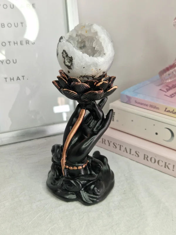Sphere holder hand with lotus black