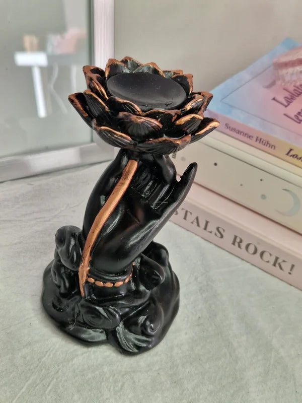 Sphere holder hand with lotus black