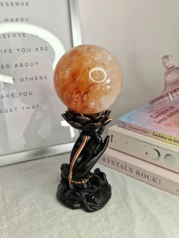 Sphere holder hand with lotus black
