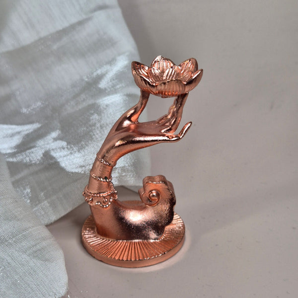 Sphere holder hand with lotus rosegold